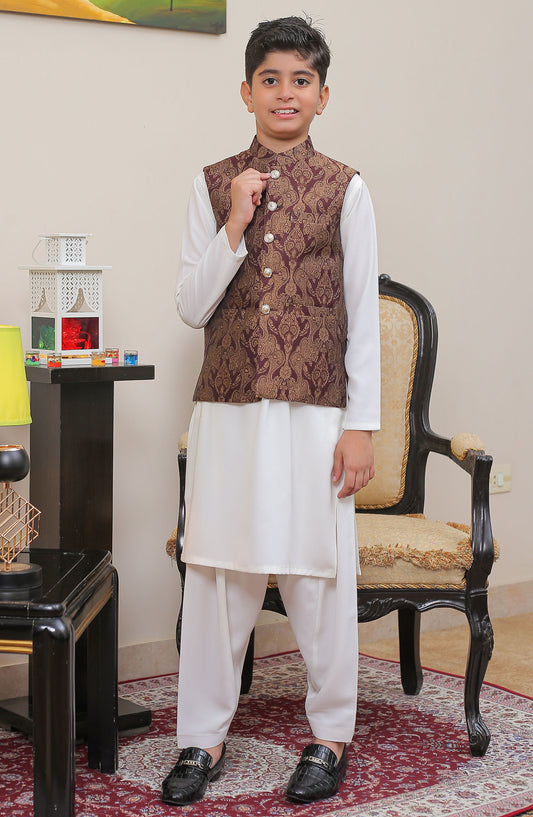 Real Image Kids Stitched Jamawar Waist Coat RL25KWC OKW-020 Smart Fit