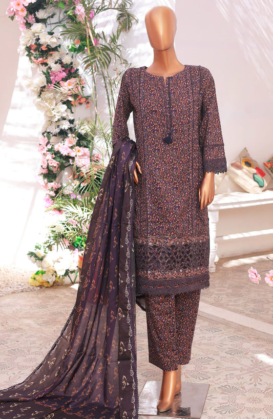 Oswah by Suntex Fabrics Printed Stitched 3 Piece Suit - OS- 2507 K - SS25O - Plum - Summer Collection
