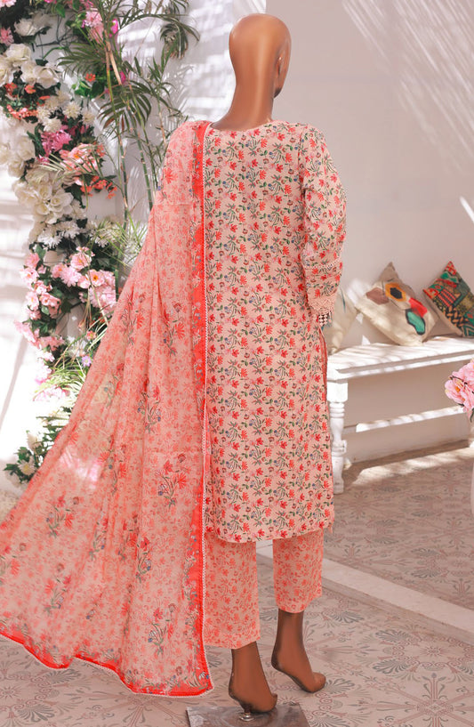 Oswah by Suntex Fabrics Printed Stitched 3 Piece Suit - OS- 2508 K - SS25O - Peach - Summer Collection