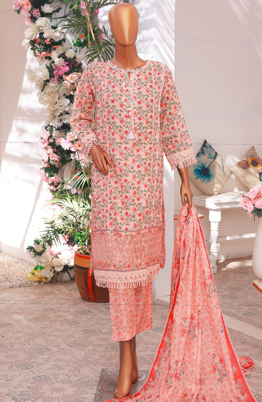 Oswah by Suntex Fabrics Printed Stitched 3 Piece Suit - OS- 2508 K - SS25O - Peach - Summer Collection