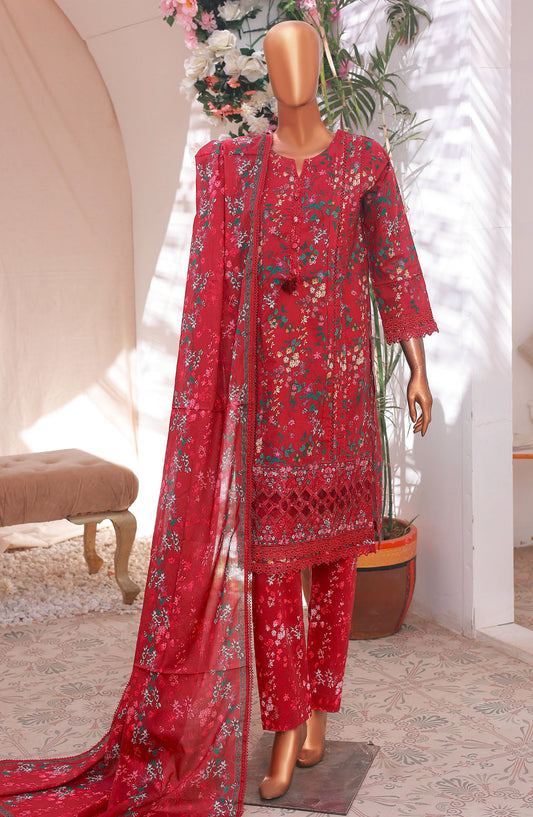 Oswah by Suntex Fabrics Printed Stitched 3 Piece Suit - OS- 2509 K - SS25O - Ruby - Summer Collection