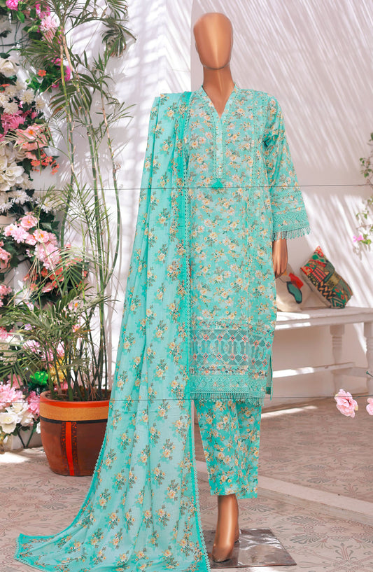 Oswah by Suntex Fabrics Printed Stitched 3 Piece Suit - OS- 2511 K - SS25O - Torquoise - Summer Collection