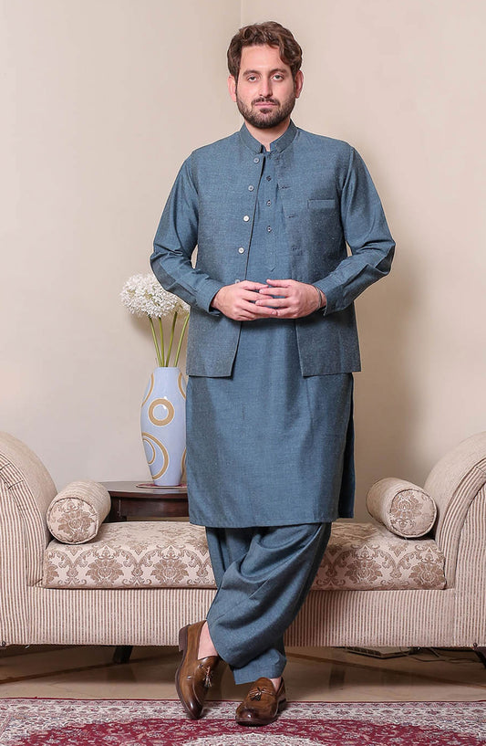 Real Image Mens Shalwar Kameez Collection 2024 - P - 55 3Pcs Blue