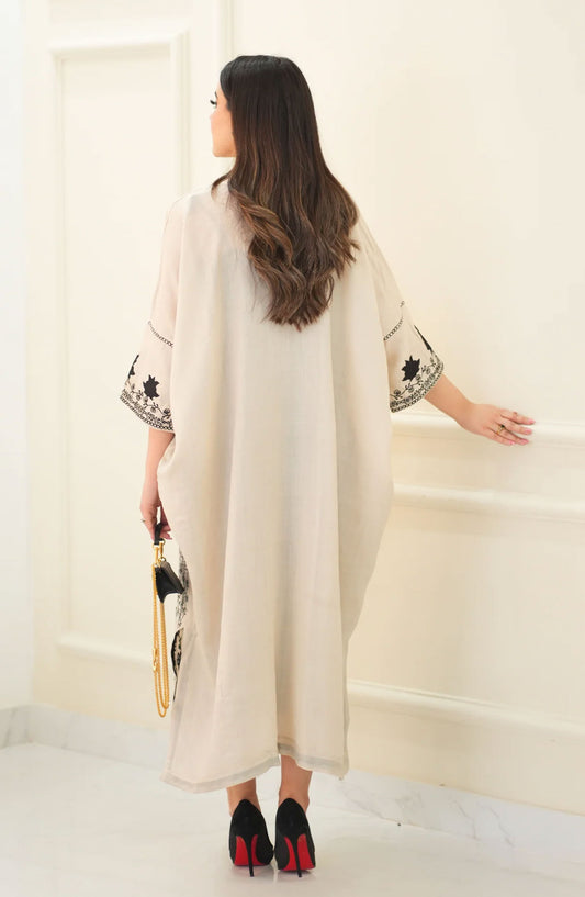 Luna Edit By Hues Atelier Embroidered Silk Stitched 1 Piece - Pashmina Kaftan - HA25L - Festive Collection