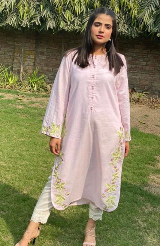 Hues Atelier Casual Cotton Lawn Stitched 2 Piece - Pastel Pink Sheesha - HA25BP - Pastel Pink - Casual Collection