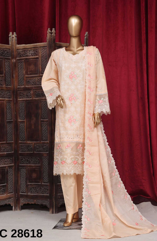 Bin Saeed Embroidered Lawn Stitched 3 Piece - PC 28618 - BS25LF - Peach - Summer Collection