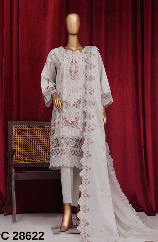 Bin Saeed Embroidered Lawn Stitched 3 Piece - PC 28622 - BS25LF - Grey - Summer Collection
