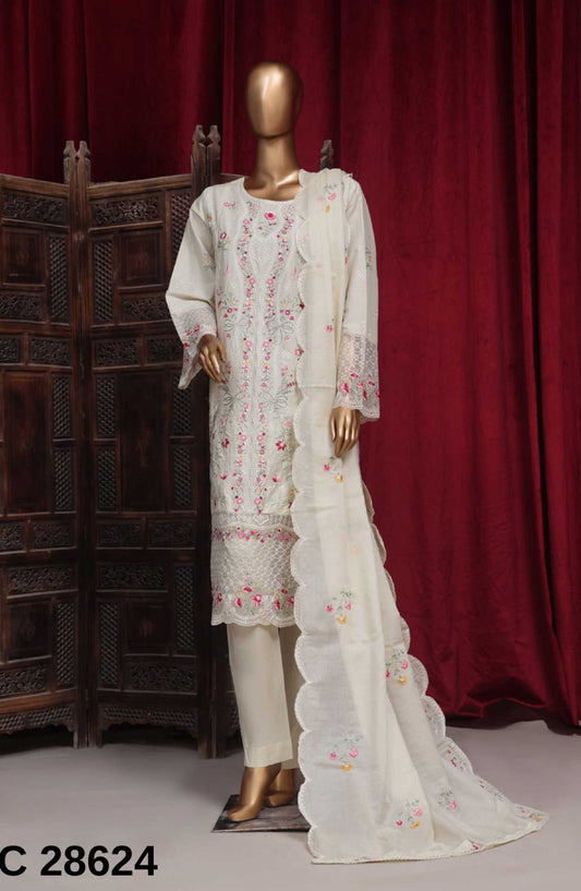 Bin Saeed Embroidered Lawn Stitched 3 Piece - PC 28624 - BS25LF - Cream - Summer Collection