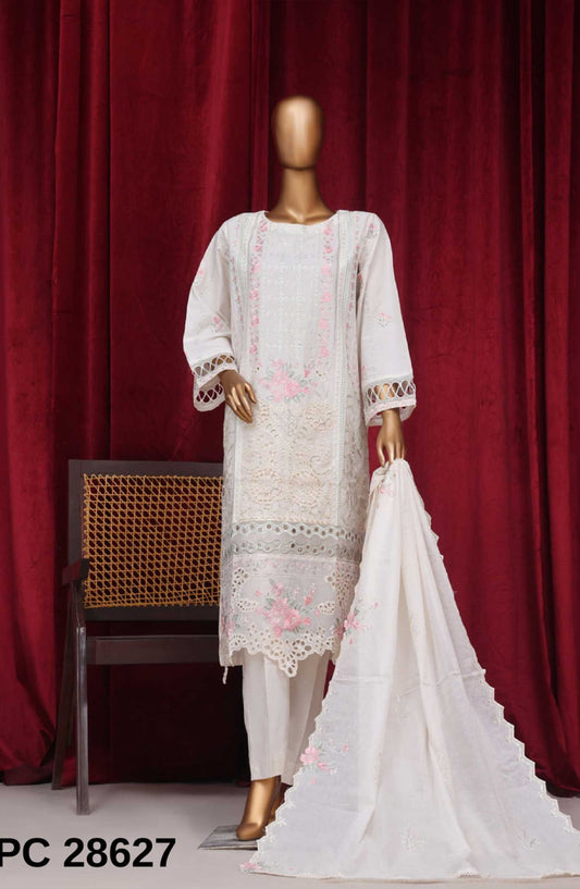 Bin Saeed Embroidered Lawn Stitched 3 Piece - PC 28627 - BS25LF - White - Summer Collection