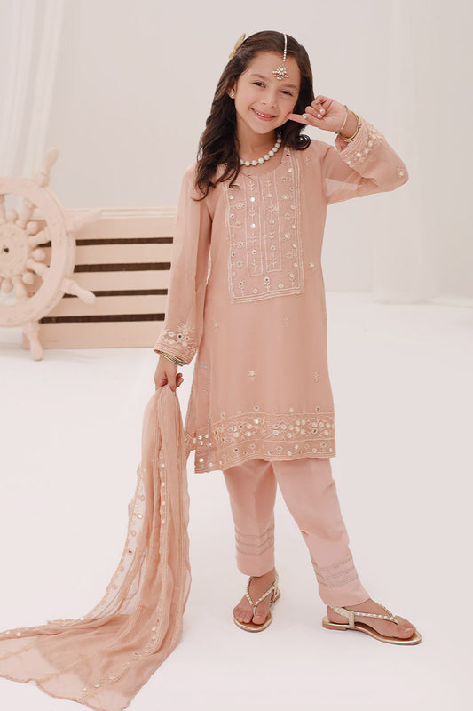 Merakish Kids Embroidered Chiffon Collection 2023 - Peach