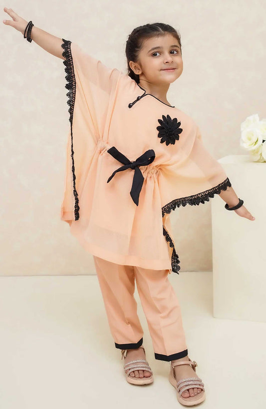 Modest Embroidered Crinkle Stitched 2 Piece - Peach Petal - MD25F - Festive Collection