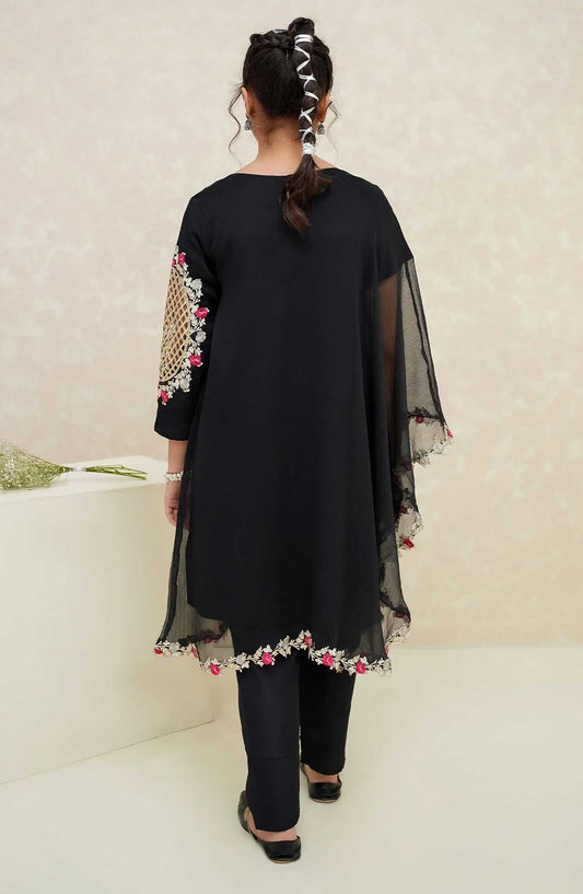 Modest Embroidered Chiffon Stitched 3 Piece - Pearl Cape Dress - Black - MD25F - Festive Collection