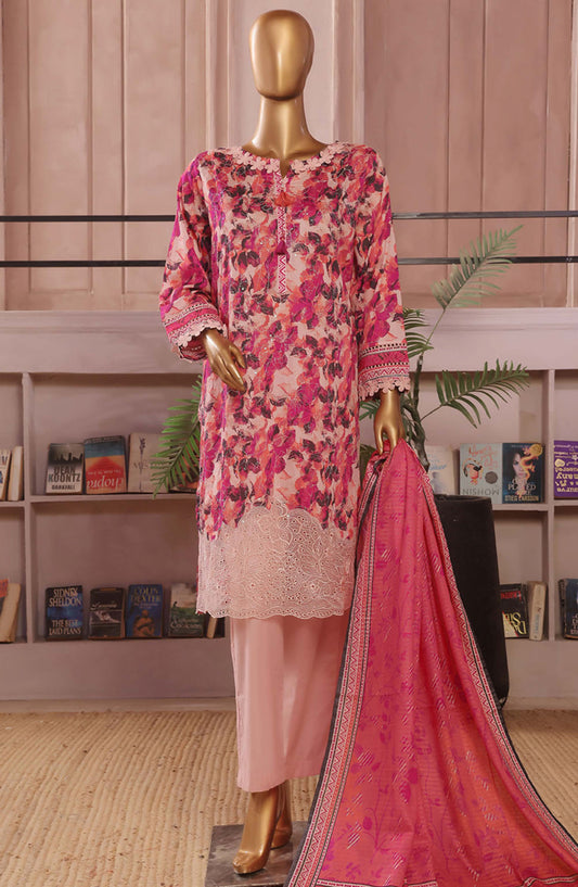 Aashkaaar by HZ Textile Embroidered Lawn Stitched 3 Piece Suit - PEC-107 Crepe Punch - HZ25ASHV3 - Pink - Summer Collection