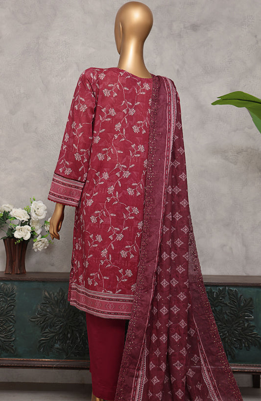 HZ Textile Embroidered Lawn Unstitched 3 Piece Suit - PEC-501 - HZ25PECV3 - Red - Summer Collection