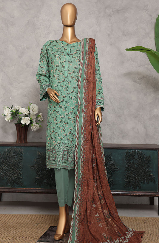 HZ Textile Embroidered Lawn Unstitched 3 Piece Suit - PEC-945 - HZ25PECV3 - Green - Summer Collection
