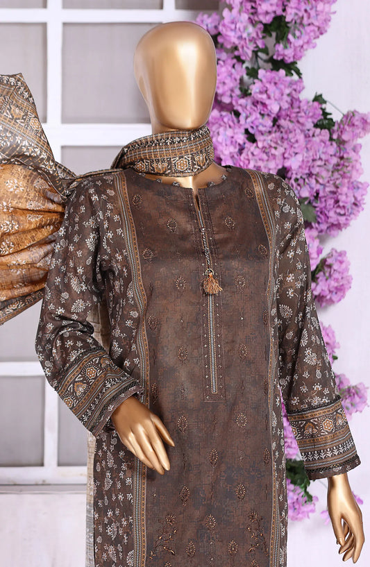 HZ Aashkaar RTW Printed Embroidered Lawn Collection Vol 01 - PEL-403 A COFFEE BROWN