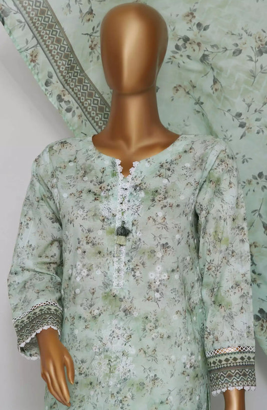 HZ Dhagakari RTW Printed Embroidered 3Pc Collection - PEL-703-PASTEL GREEN