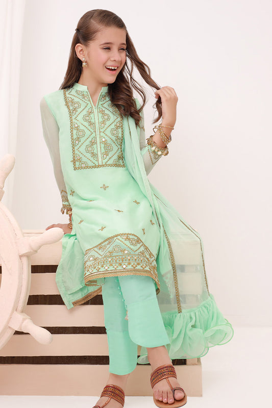 Merakish Kids Embroidered Chiffon Collection 2023 - Pista