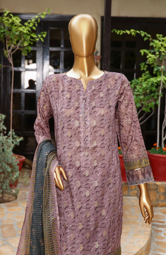 HZ Damask RTW Jacquard Printed Lawn Collection 2024 - PJL 404 COFFEE