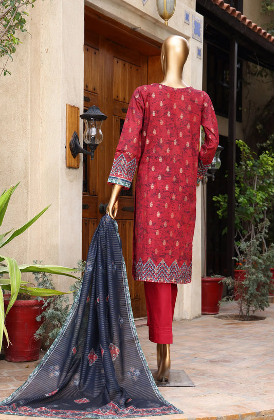 HZ Damask RTW Jacquard Printed Lawn Collection 2024 - PJL 407 RED