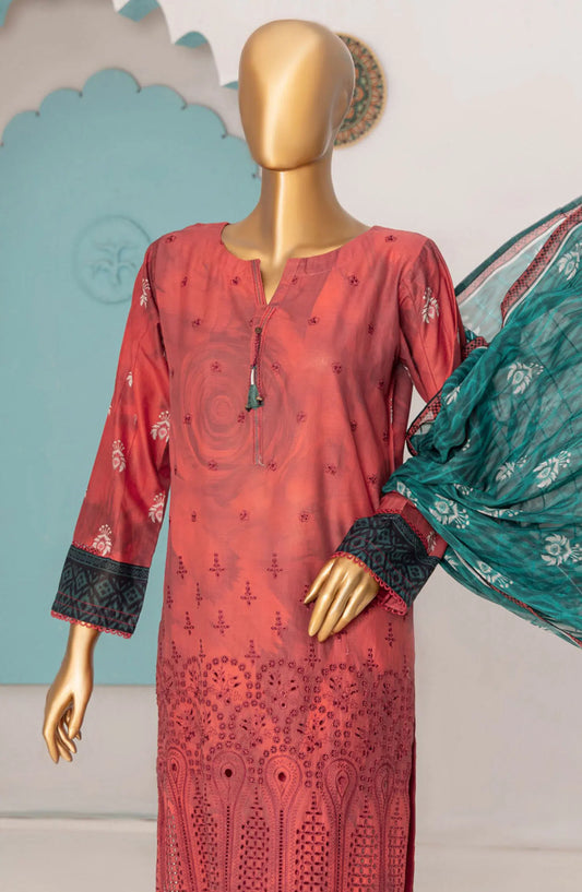 HZ RTW Printkari with Bamber Chiffon Dupatta - PLC-410 MAROON