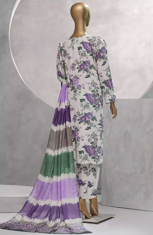 HZ Florence Winter RTW Printed Linen 3 Pc Collection - PLC-901 CREAM PURPLE