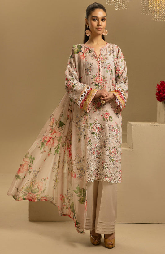 Printkari by Nur Embroidered Lawn Unstitched 3 Piece Suit - PN-34 - NUR25PTK - Beige - Summer Collection