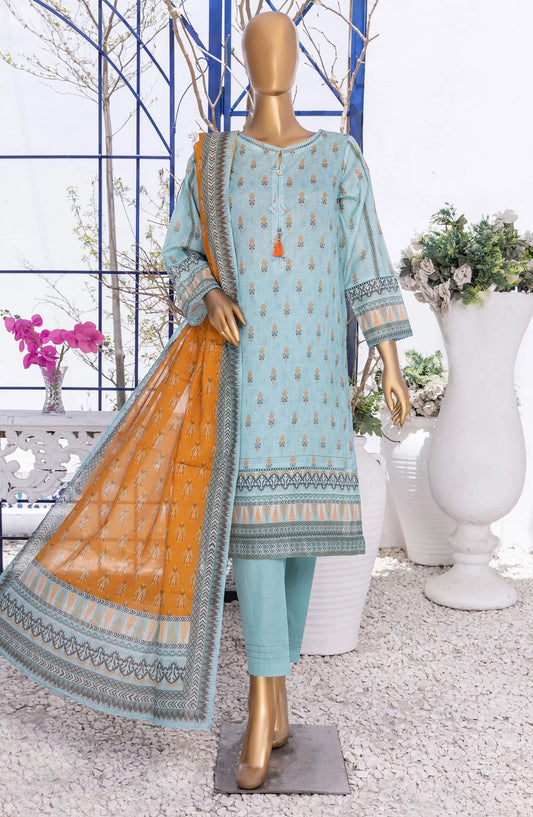 HZ RTW Summer Bloom Printed 3 Pc Collection - PNL-403 BLUE & RUST