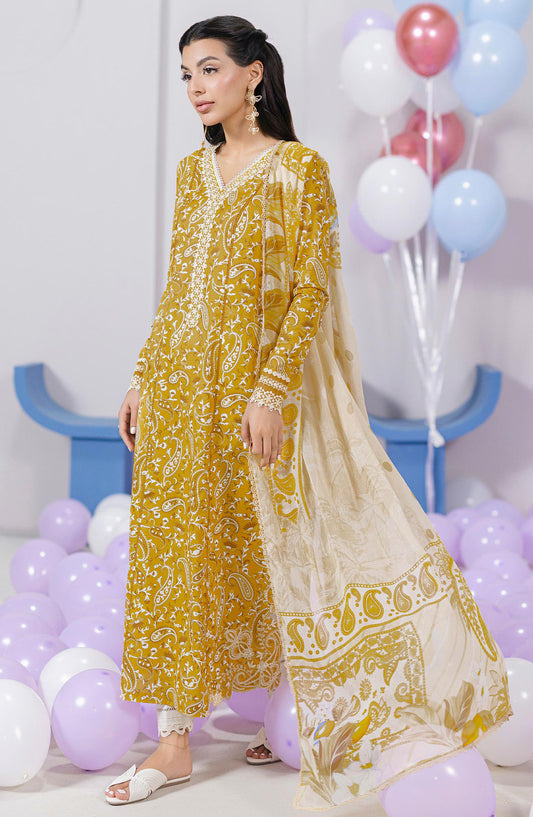 Qalamkar Embroidered Lawn Unstitched 3 Piece Suit - EM-10 B Adele - Q25QLMP - Mustard - Summer Collection