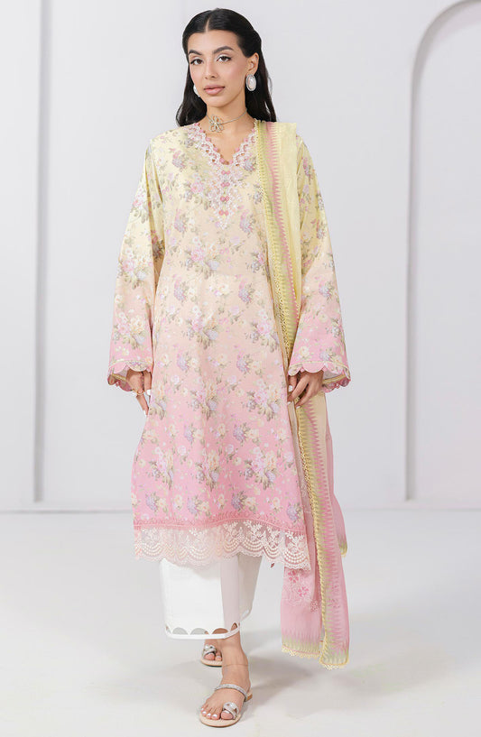 Qalamkar Embroidered Lawn Unstitched 3 Piece Suit - EM-08 A Sierra - Q25QLMP - Yellow - Summer Collection