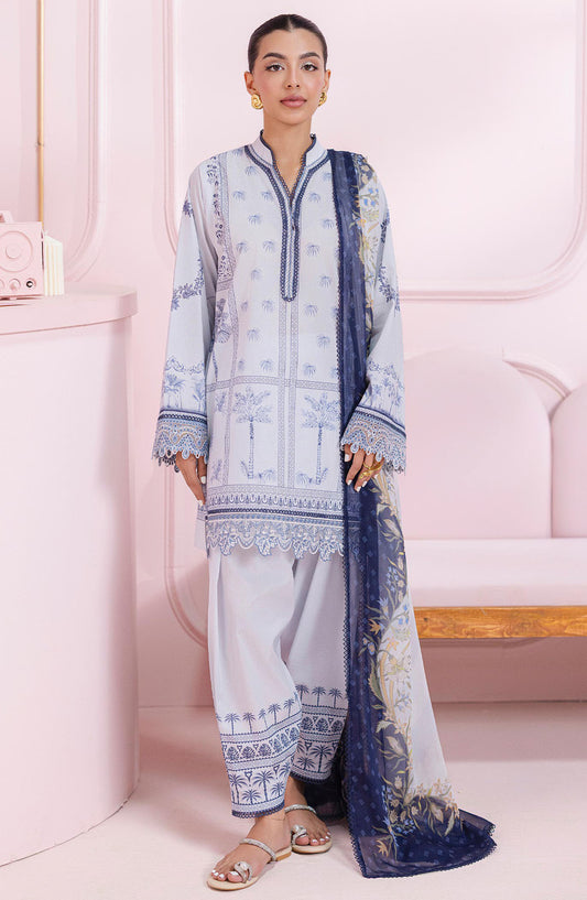 Qalamkar Embroidered Lawn Unstitched 3 Piece Suit - EM-06 A Sage - Q25QLMP - Blue - Summer Collection
