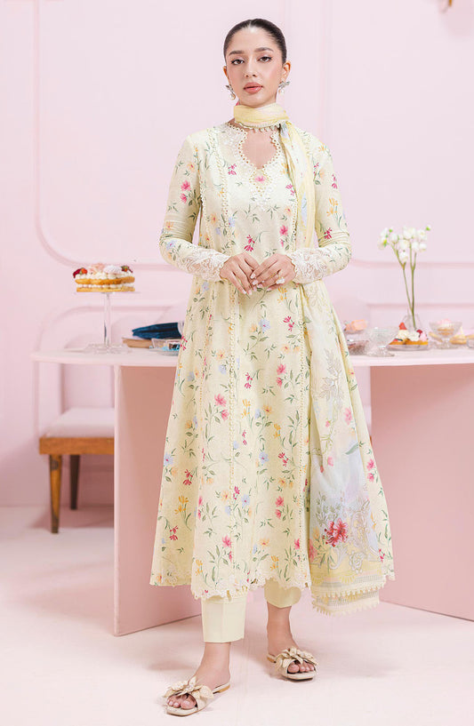 Qalamkar Embroidered Lawn Unstitched 3 Piece Suit - EM-04 B Laurel - Q25QLMP - Yellow - Summer Collection