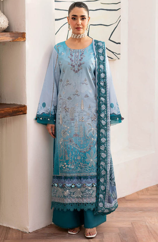 Mashaal by Ramsha Embroidered Lawn Unstitched 3 Piece Suit - Z-1406 - RM25MSHV14 - Blue - Summer Collection
