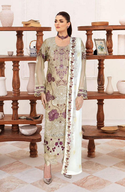 Sangeet by Ramsha Embroidered Chiffon Unstitched 3 Piece Suit - B-209 - R25CCV2 - Beige - Festive Collection