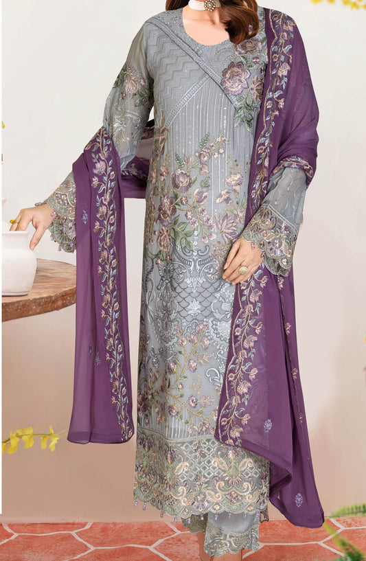 Sangeet by Ramsha Embroidered Chiffon Unstitched 3 Piece Suit - B-205 - R25CCV2 - Blue - Festive Collection