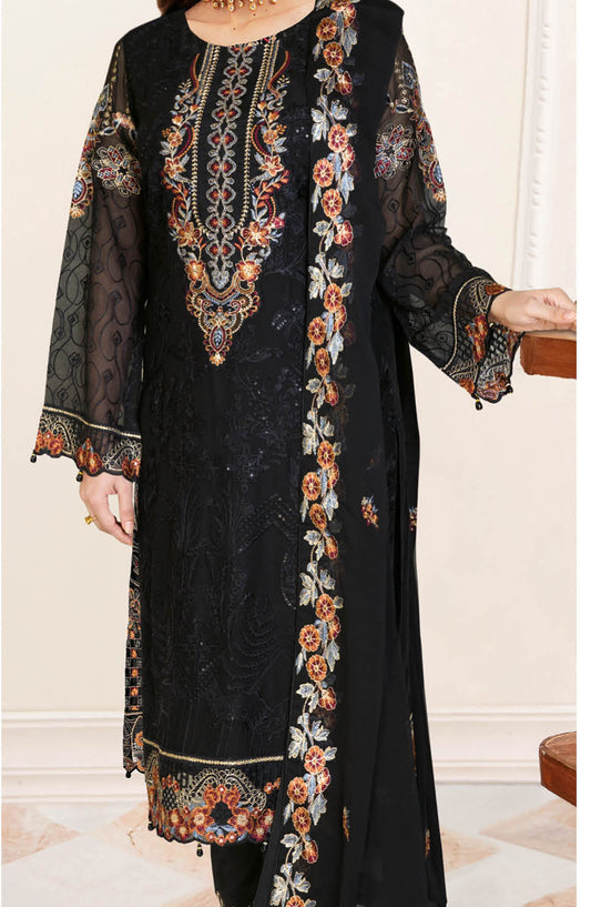 Sangeet by Ramsha Embroidered Chiffon Unstitched 3 Piece Suit - B-204 - R25CCV2 - Black - Festive Collection