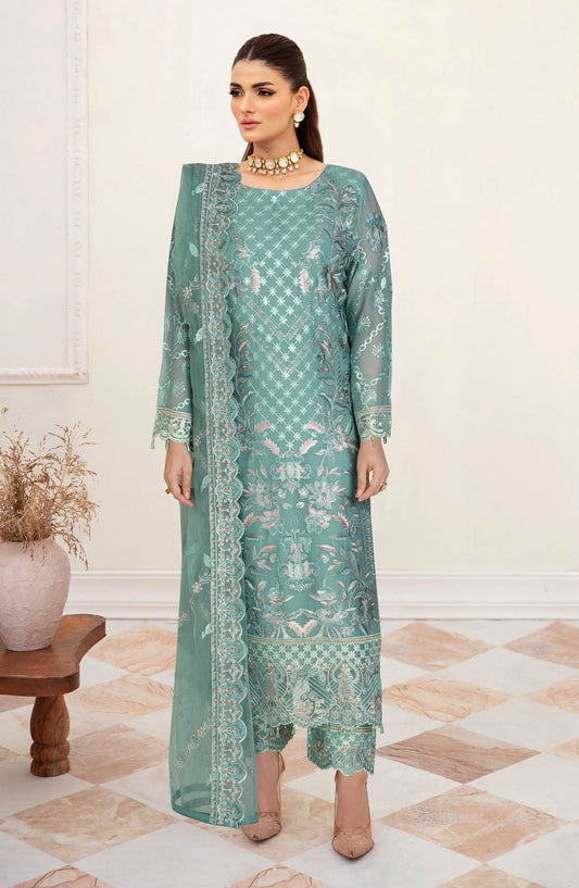 Sangeet by Ramsha Embroidered Chiffon Unstitched 3 Piece Suit - B-202 - R25CCV2 - Sea Green - Festive Collection