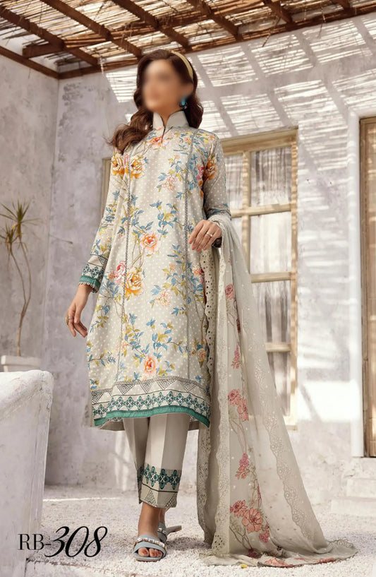 NUR Rang Barang Embroidered and Printed Lawn Collection 2024 - RB 308