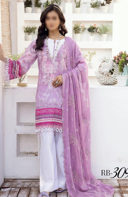 NUR Rang Barang Embroidered and Printed Lawn Collection 2024 - RB 309