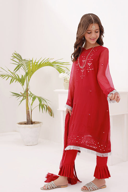 Merakish Kids Embroidered Chiffon Collection 2023 - Red