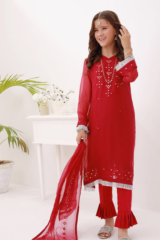 Merakish Kids Embroidered Chiffon Collection 2023 - Red