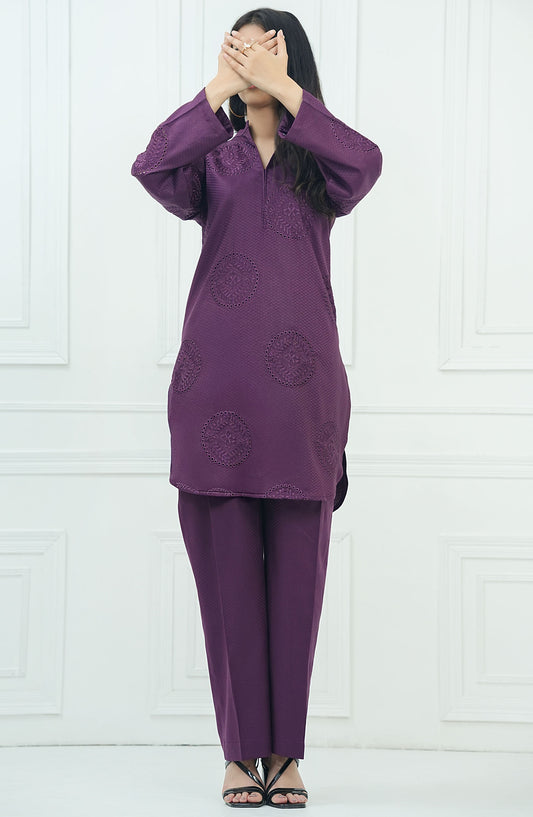 Rue Embrace by Amna Khadija Embroidered Jacquar Stitched 2 Piece Suit - REE-01 - AM25RE - Purple - Casual Collection