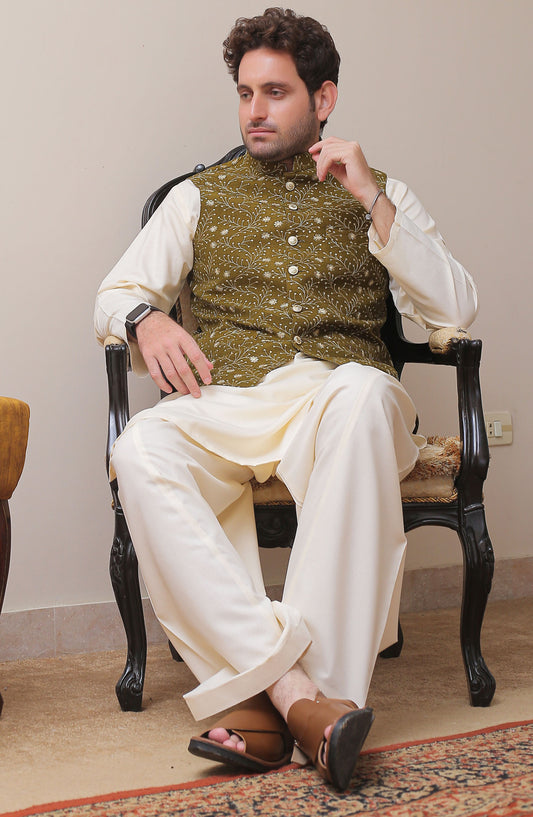 Real Image Mens Stitched Raw Silk Waist Coat RL25MWC OWP-022 Raw Silk