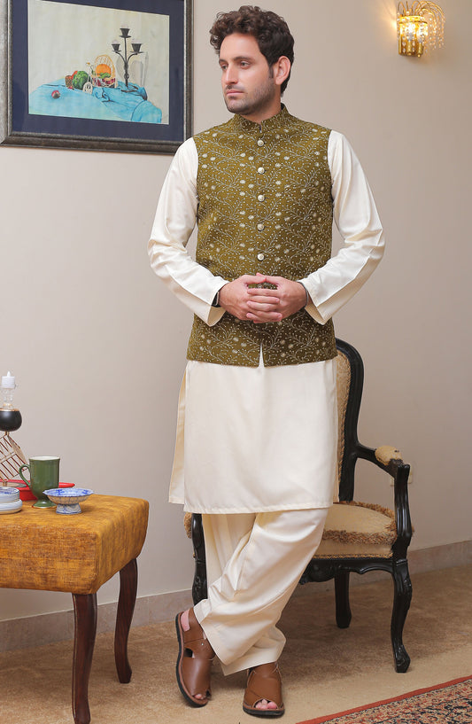 Real Image Mens Stitched Raw Silk Waist Coat RL25MWC OWP-022 Raw Silk