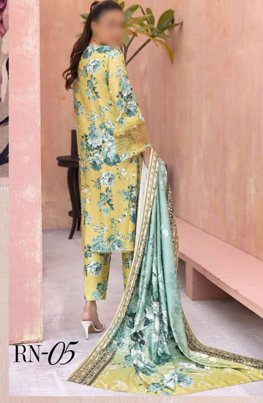 Rang Nagar Embroidered and Printed Slub Wool Collection - -RN 05
