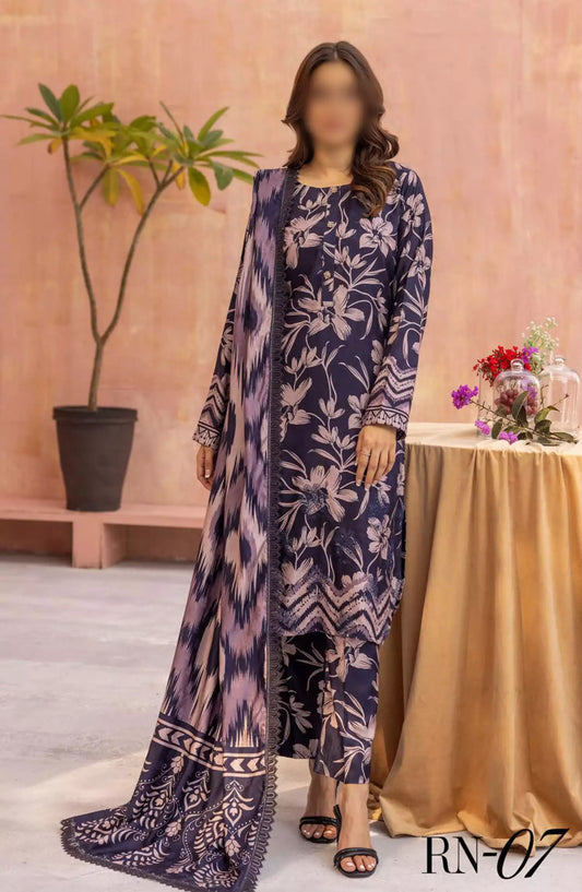 Rang Nagar Embroidered and Printed Slub Wool Collection - -RN 07