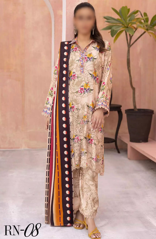 Rang Nagar Embroidered and Printed Slub Wool Collection - -RN 08