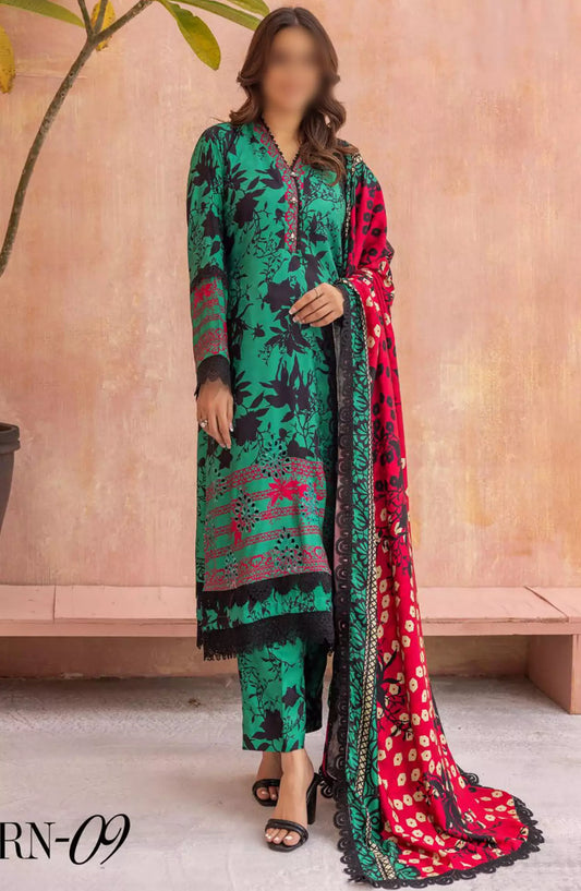 Rang Nagar Embroidered and Printed Slub Wool Collection - -RN 09