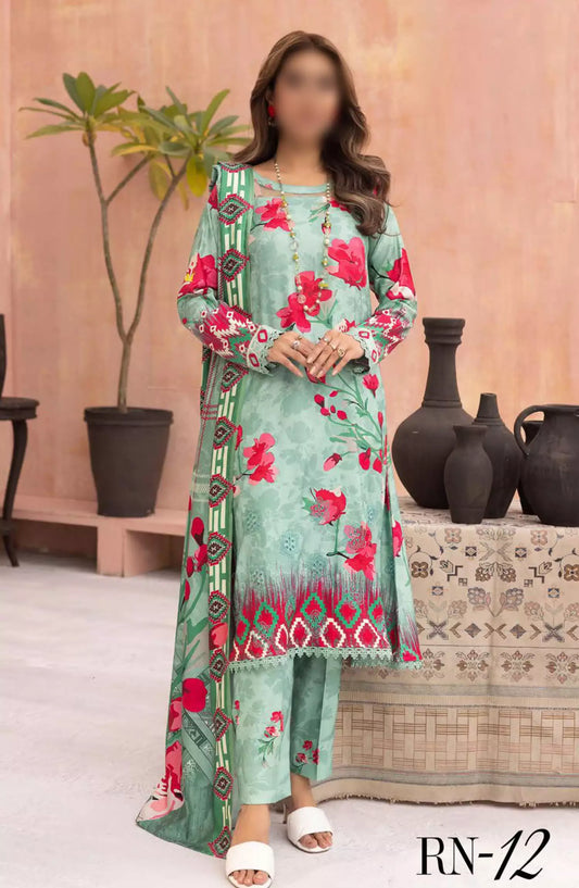 Rang Nagar Embroidered and Printed Slub Wool Collection - -RN 12