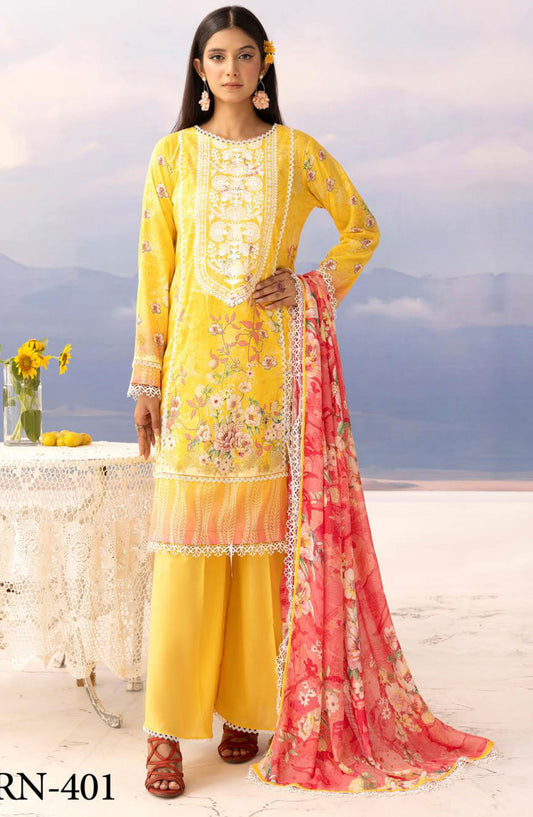 Rang Nagar Embroidered and Printed Unstitched Lawn Collection By NUR Vol 02 - RN-401